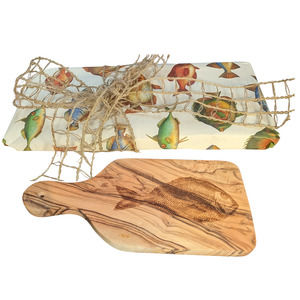 Etched Snapper Cheese Board with Handle - Gift Wrapped